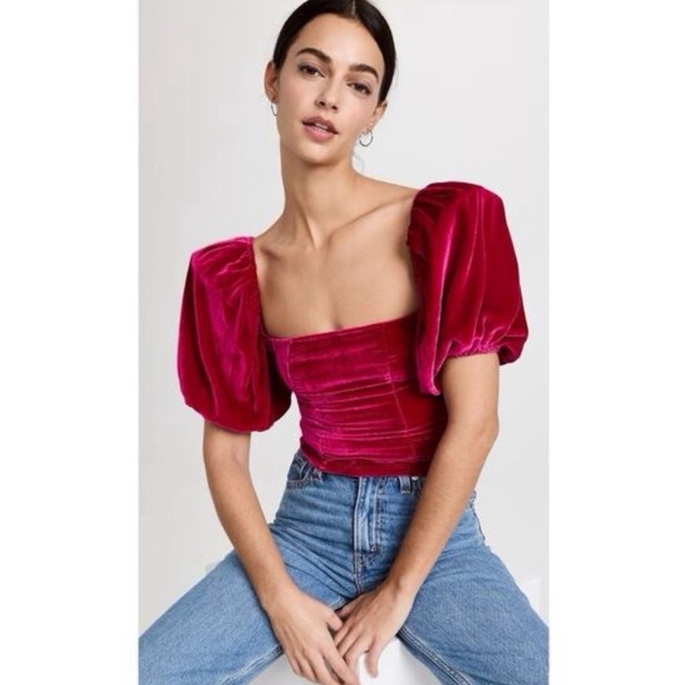 Reformation‎ Luka Velvet Puff Sleeve Top - Size 2